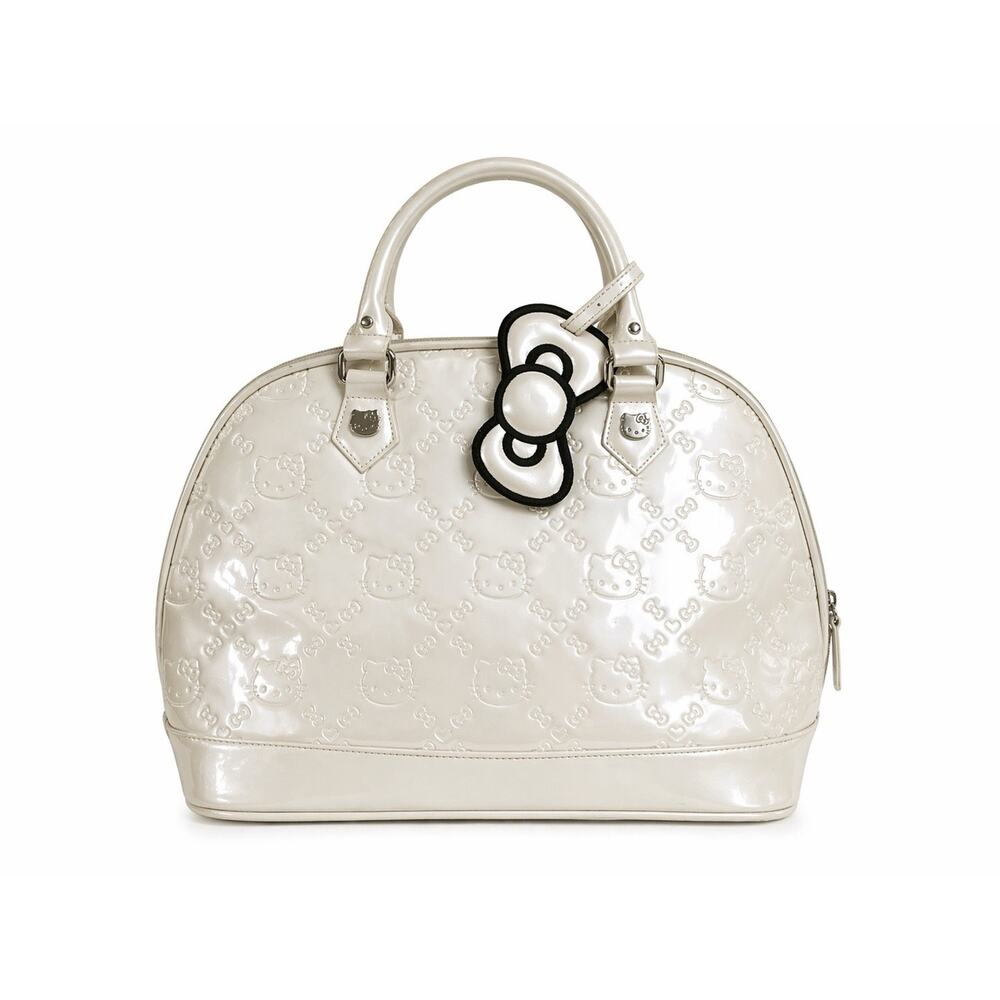 Hello Kitty Sanrio White Patent Embossed Bowler Handbag Purse 2011